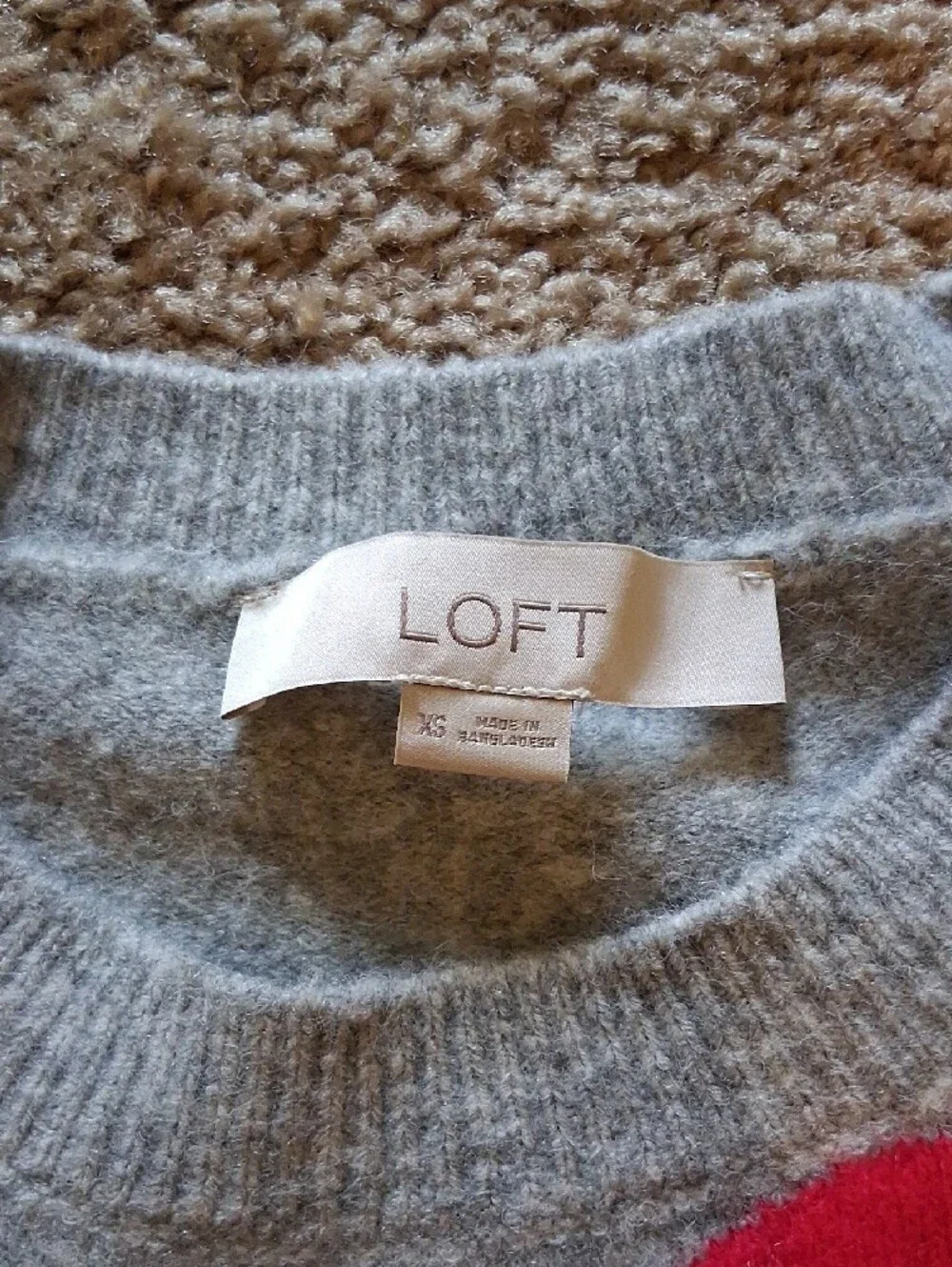 LOFT Grey Crewneck Sweater with Red Heart Appliqués - Picture 4 of 8